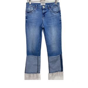 MNG Cropped Jeans Womens 6 Blue Mid Rise Distressed Raw Hem Festival Bohemian